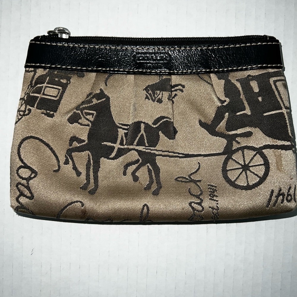 Coach Horse & Carriage Monogram Tan & Black Preloved Coin Pouch